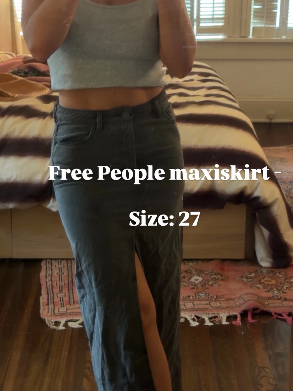 Free People Dark Gray Maxi Skirt with Front Slit